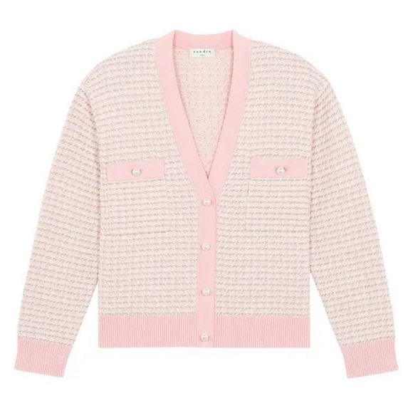 SANDRO Fancy Tweed Knit Cardigan - Pink 0 - Picture 2 of 6